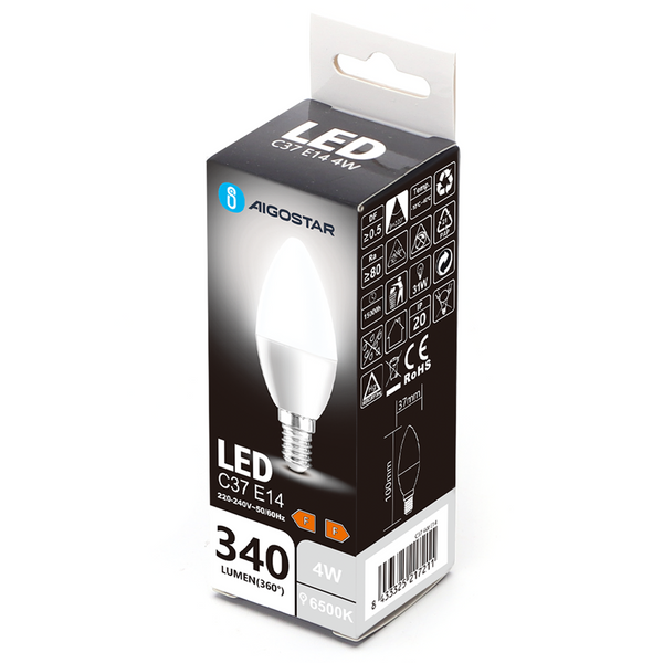 LED Lamp C37 E14 4W Daglicht – 6500K (Koud) | Energiezuinige Normale Bulb met 340 Lumen