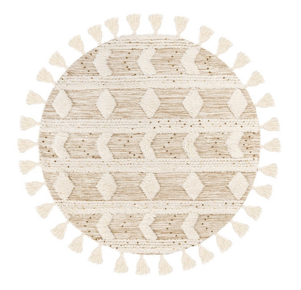 Handgemaakt rond vloerkleed in Boho-stijl (Crème/Khaki, Ø 160 cm)