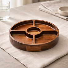 Acaciahouten snackschaal Ø29x4 cm - houten vakken schaal voor snacks en tapas - Acora collectie