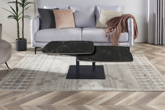Salontafel Sendai draaibaar zwart marmerlook steen – moderne design koffietafel