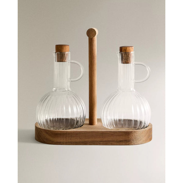 Linea olie- en azijnstel met acaciahouten basis – 2 × 300 ml – detailfoto 2
