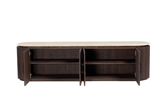 Kimberly TV-Meubel – 200x45x55 cm – Flintstone Look Steen met Bruin MDF Fronten
