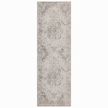 Langwerpig rechthoekig Inka vloerkleed met beige basis en grijs vintage patroon