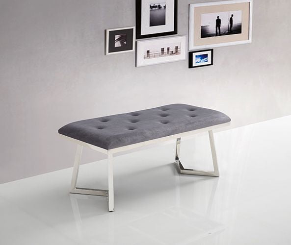 Zitbankje Bari – Grijs Stof – 110x50x47 cm – Zilveren Frame – Moderne Sierbank