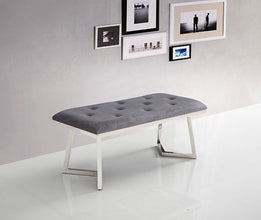 Zitbankje Bari – Grijs Stof – 110x50x47 cm – Zilveren Frame – Moderne Sierbank