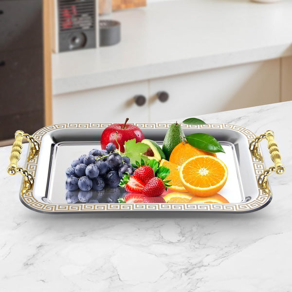 2-delige Dienblad Set – RVS met Metal-look Plastic Handvaten 03 – detailfoto 2