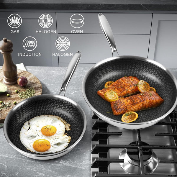 Premium Tri-Ply RVS Koekenpan 24 cm – Non-Stick Honeycomb Coating, Krasvrij, Vaatwasserbestendig en Geschikt voor Inductie