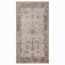 Compact rechthoekig beige Inka 1143 vloerkleed met volledige vintage rand op wit