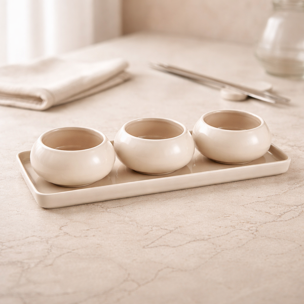 Trendy Cosmo Chubby serveerset – 4-delig – beige – 28 x 10 x 1,5 cm – detailfoto 2
