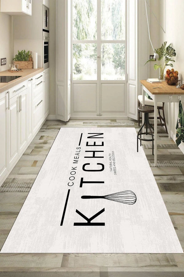 Wasbare Keukenloper – Cook Meals, Off-White (60 x 180 cm)