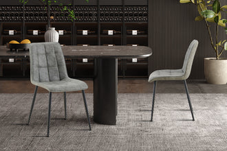 Eetkamerstoel Furas – Grijs Vintage PU Leer – Zwarte Metalen Poten