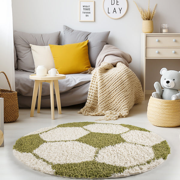 Vloerkleed FUN GREEN Shaggy Rond – Zacht, Modern & Kindvriendelijk