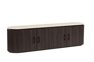 Kimberly TV-Meubel – 200x45x55 cm – Flintstone Look Steen met Bruin MDF Fronten