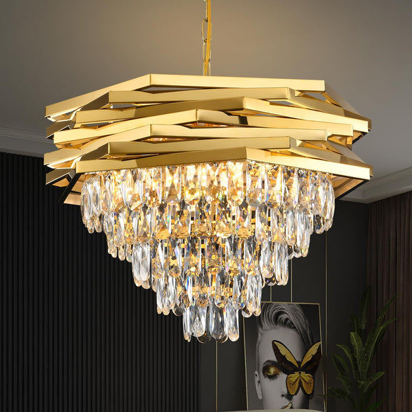 Hanglamp ZEUS Gold – Luxe Design met Glazen Kristallen