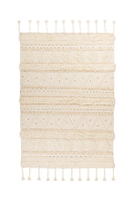 Boho Vloerkleed 160 x 230 cm – Handgemaakt – Crème – Wol & Katoen – Met Gouden Pailletten