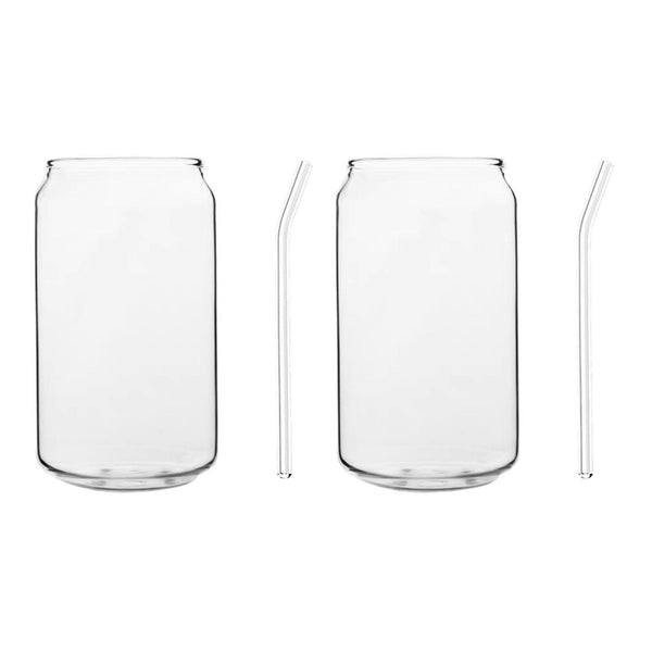 Trendy Drinkglazen XL met Glazen Rietje – Set van 2 (2 Glazen + 2 Rietjes), 540 ml