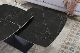 Salontafel Sendai draaibaar zwart marmerlook steen – moderne design koffietafel