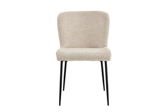 Eetkamerstoel Lisa – Bouclé Beige – Zwarte Metalen Poten