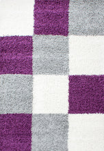 Vloerkleed LIFE SHAGGY – Geblokt Design Paars/Grijs/Wit