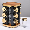 Kruidenrek op 360° Draaibare Stand – 12 Glazen Kruidenpotjes, Goud/Zwart/Hout