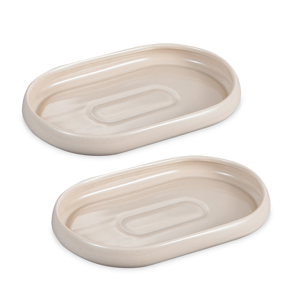 Trendy Cosmo Chubby Ovale Serveerschalenset 2-delig – Beige 21 x 13 x 2,5 cm – detailfoto 2