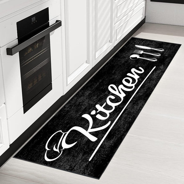 Wasbare Keukenloper – Bestek Design, Zwart/Antraciet (60 x 180 cm)