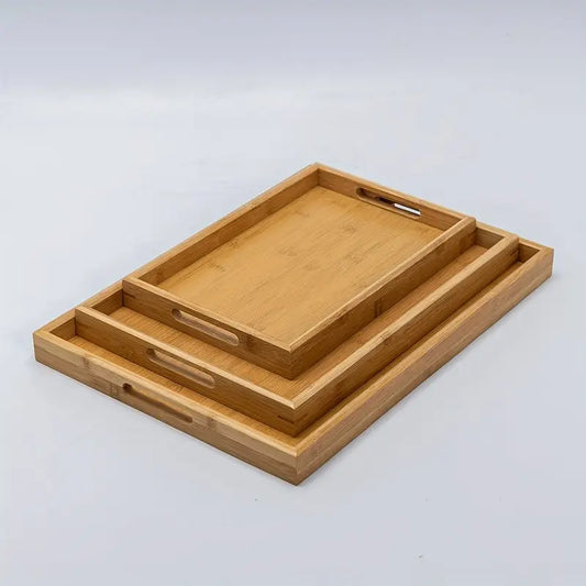 3-Delige Bamboe Houten Dienbladenset – S, M & L, Met Handgrepen