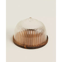 Acaciahouten serveerschaal Linea met glazen deksel – 22 cm