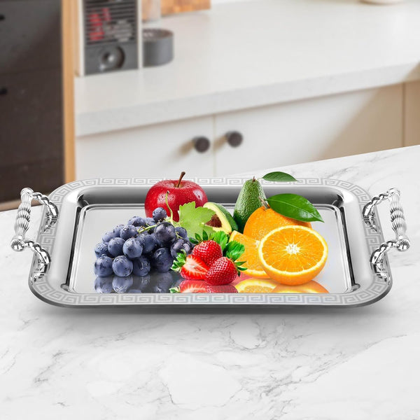 2-delige Dienblad Set – RVS met Metal-look Plastic Handvaten 02 – detailfoto 2
