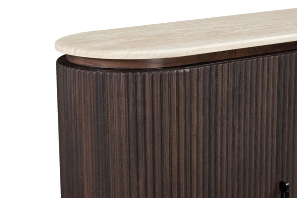 Kimberly TV-Meubel – 200x45x55 cm – Flintstone Look Steen met Bruin MDF Fronten