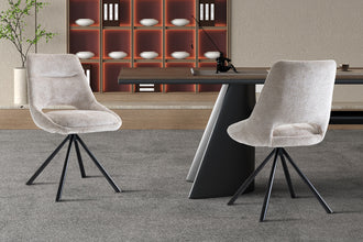 Eetkamerstoel DANTE – Comfortabele stoffen stoel met metalen poten in beige