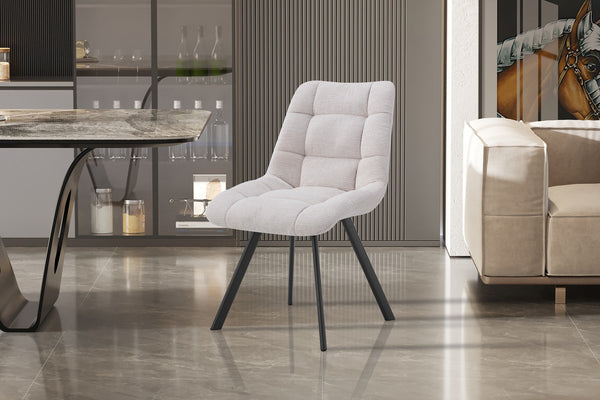 Eetkamerstoel LIZZY – Comfortabele stoffen stoel met metalen poten in beige