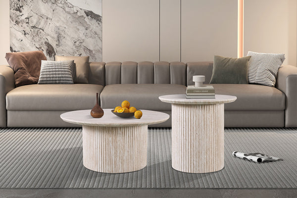Salontafel Lagos Rond 80 cm – Travertin Beige – Moderne Design Koffietafel