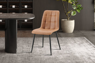 Eetkamerstoel Furas – Cognac Vintage PU Leer – Zwarte Metalen Poten