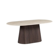 Kimberly Eettafel – Ovaal 180x90 cm – Flintstone Look Steen met Bruin MDF Onderstel