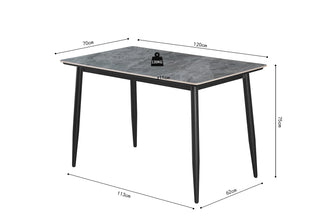 Eettafel KENZO – Rechthoekige eettafel 120 cm in grijs steenlook met metalen poten