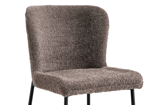 Eetkamerstoel Lisa Bouclé Zand Taupe – Luxe Moderne Stoel met Zwarte Poten