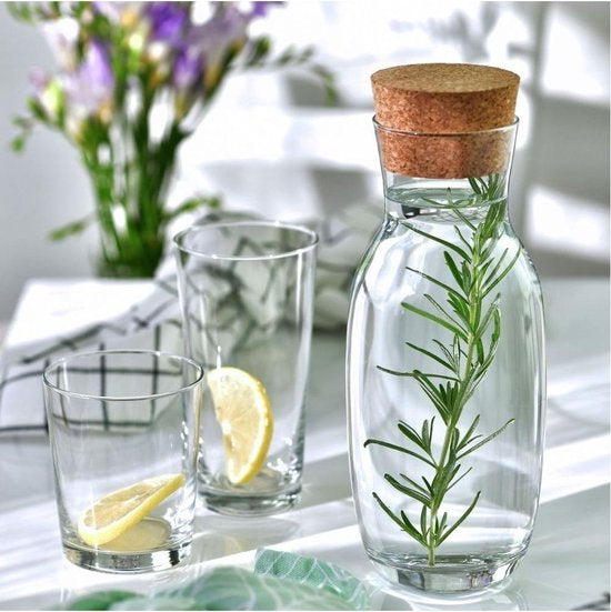 Krosno Pure Karaf 1,1 Liter met Kurkdop – Glazen Waterkaraf voor Water, Sap & Infused Drinks