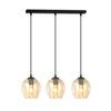 ISTAR 3-Lichts Langwerpige Hanglamp – Zwart Staal met Honingkleurige Glazen Kappen Eettafelmodel