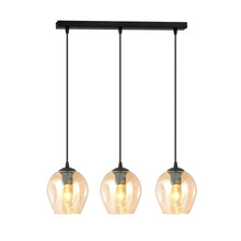 ISTAR 3-Lichts Langwerpige Hanglamp – Zwart Staal met Honingkleurige Glazen Kappen Eettafelmodel