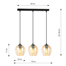 ISTAR 3-Lichts Langwerpige Hanglamp – Zwart Staal met Honingkleurige Glazen Kappen Eettafelmodel