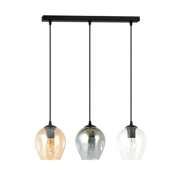 ISTAR 3-Lichts Langwerpige Hanglamp – Zwart Staal met Gemengde Glazen Kappen Eettafelmodel