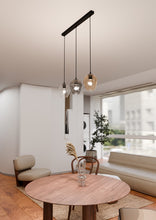 ISTAR 3-Lichts Langwerpige Hanglamp – Zwart Staal met Gemengde Glazen Kappen Eettafelmodel