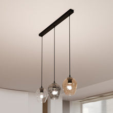 ISTAR 3-Lichts Langwerpige Hanglamp – Zwart Staal met Gemengde Glazen Kappen Eettafelmodel
