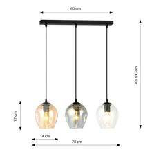 ISTAR 3-Lichts Langwerpige Hanglamp – Zwart Staal met Gemengde Glazen Kappen Eettafelmodel