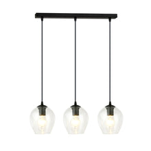 ISTAR 3-Lichts Langwerpige Hanglamp – Zwart Staal met Transparante Glazen Kappen Eettafelmodel