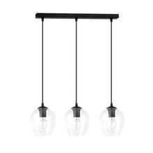 ISTAR 3-Lichts Langwerpige Hanglamp – Zwart Staal met Transparante Glazen Kappen Eettafelmodel