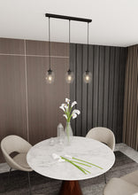 ISTAR 3-Lichts Langwerpige Hanglamp – Zwart Staal met Transparante Glazen Kappen Eettafelmodel