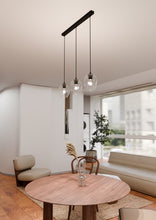 ISTAR 3-Lichts Langwerpige Hanglamp – Zwart Staal met Transparante Glazen Kappen Eettafelmodel