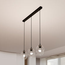 ISTAR 3-Lichts Langwerpige Hanglamp – Zwart Staal met Transparante Glazen Kappen Eettafelmodel